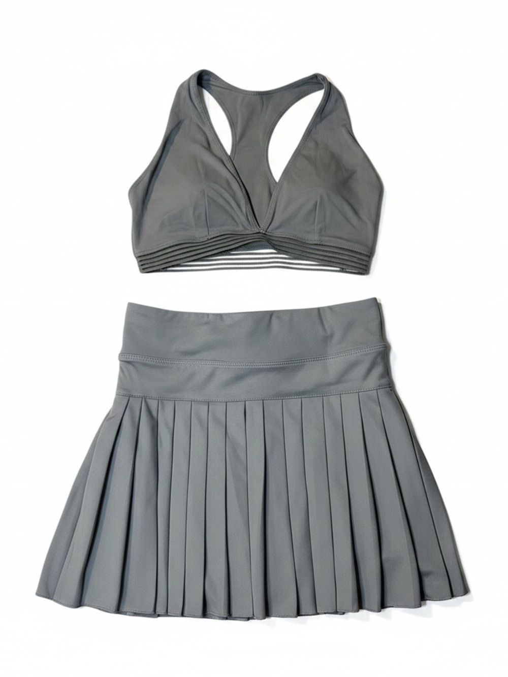 Gray Athletic Sports Bra and Pleated Skirt Set - Small